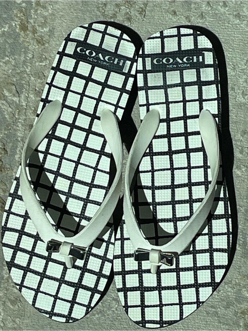 Coach Black & White Grid Logo Flip Flops
